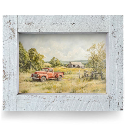 Red Truck Country Barn | Real Wood Framed Wall Art Print