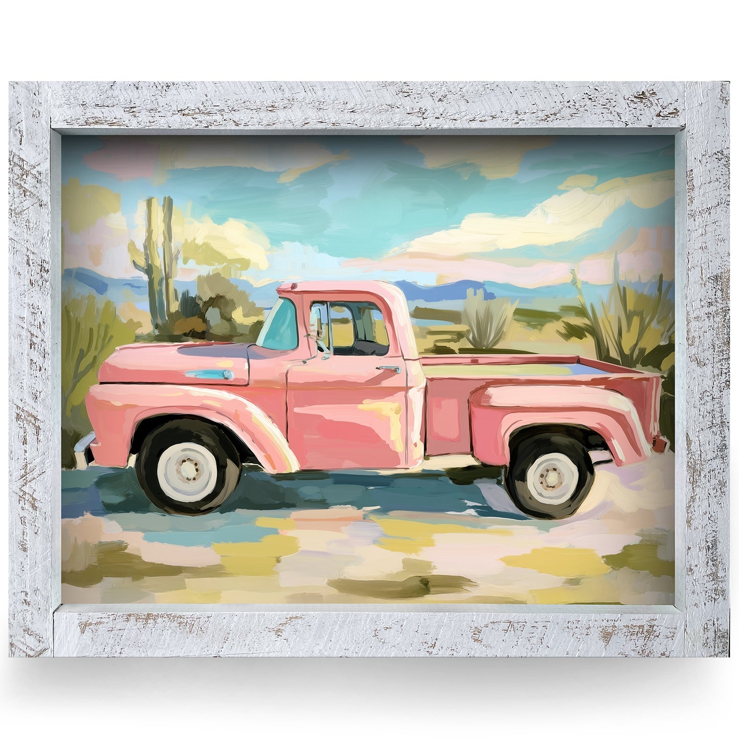 Desert Pickup Truck | Real Wood Framed Wall Art Print | Horizontal