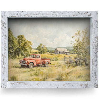 Red Truck Country Barn | Real Wood Framed Wall Art Print