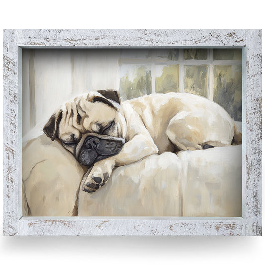 Beautiful Sleepy Angel Pug From Heaven | Real Wood Framed Wall Art Print