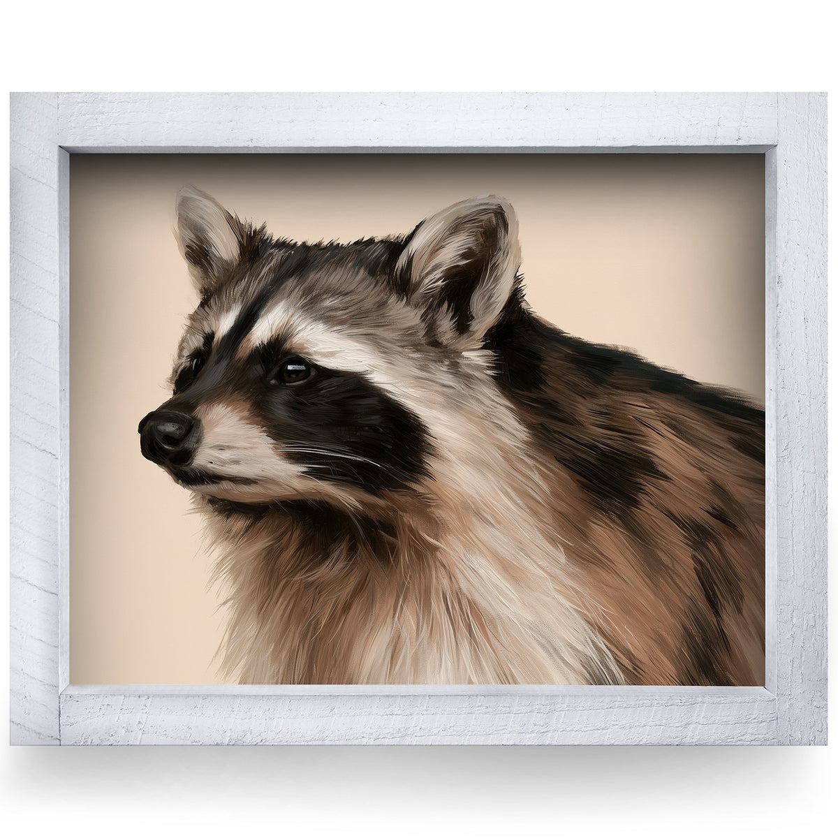 Raccoon Portrait | Real Wood Framed Wall Art Print