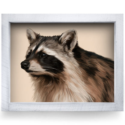 Raccoon Portrait | Real Wood Framed Wall Art Print
