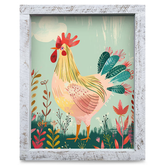 Rise and Shine Rooster | Real Wood Framed Wall Art Print