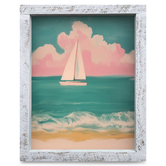 Pink Sky Sailboat | Real Wood Framed Wall Art Print