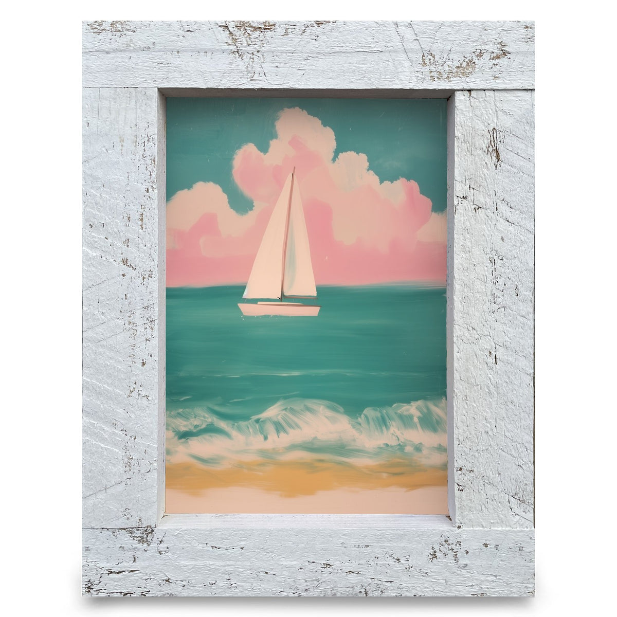 Pink Sky Sailboat | Real Wood Framed Wall Art Print