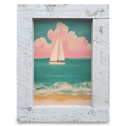 Pink Sky Sailboat | Real Wood Framed Wall Art Print