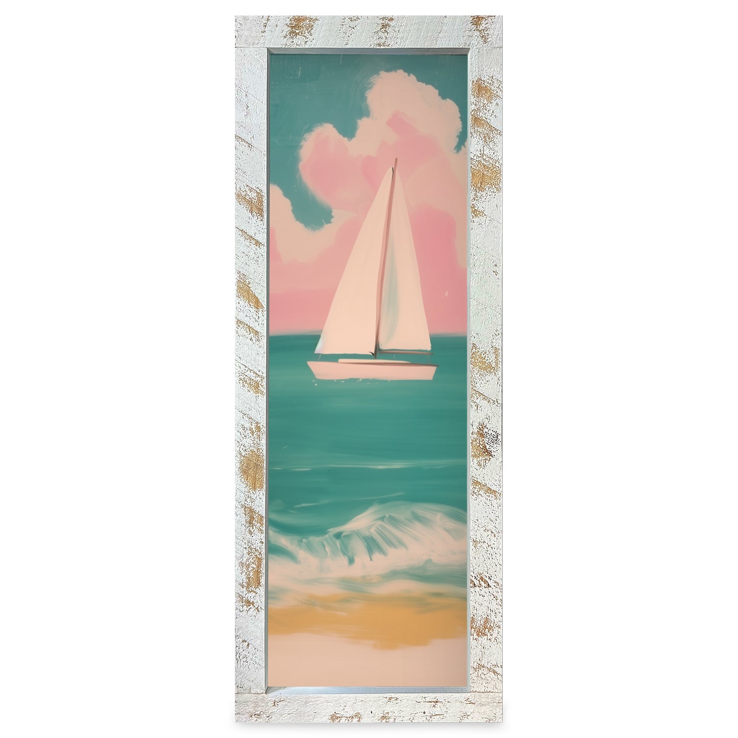 Pink Sky Sailboat | Real Wood Framed Wall Art Print | Skinny