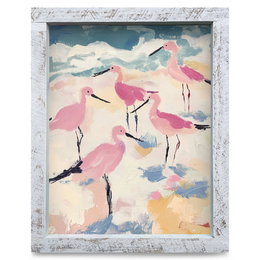 Pretty Pink Shorebirds | Real Wood Framed Wall Art Print