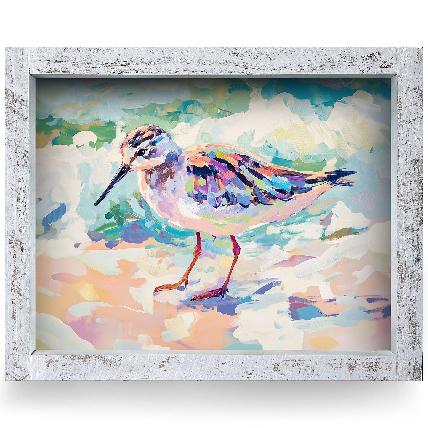 Vivid Sandpiper | Real Wood Framed Wall Art Print | Horizontal