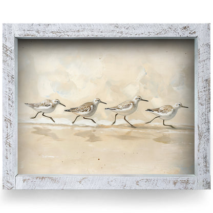 Sandpiper Parade | Real Wood Framed Wall Art Print | Horizontal