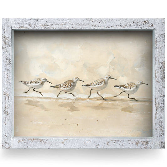 Sandpiper Parade | Real Wood Framed Wall Art Print | Horizontal