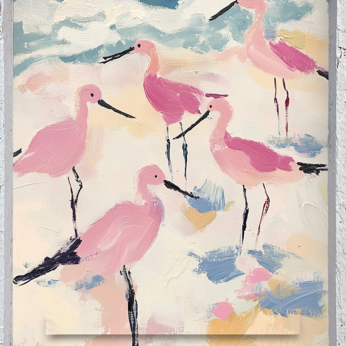 Pretty Pink Shorebirds | Real Wood Framed Wall Art Print