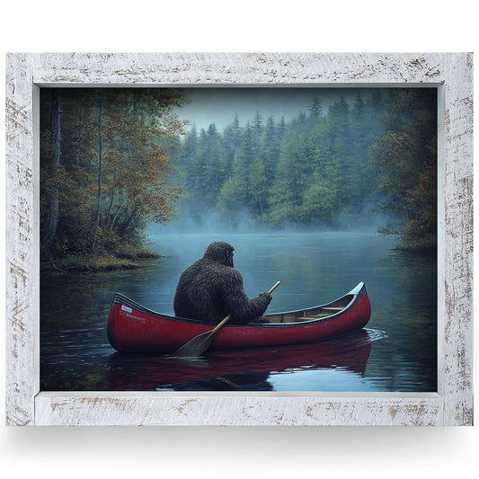 Sasquatch Canoe Ride | Real Wood Framed Wall Art Print