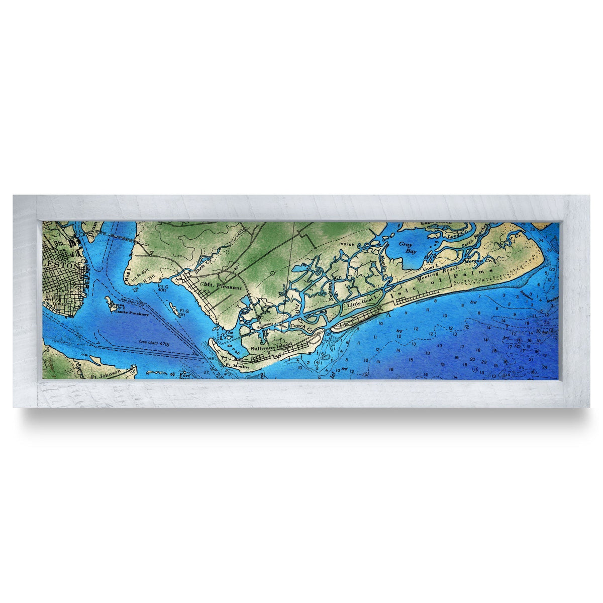 Mount Pleasant, South Carolina Map | Real Wood Framed Wall Art Print
