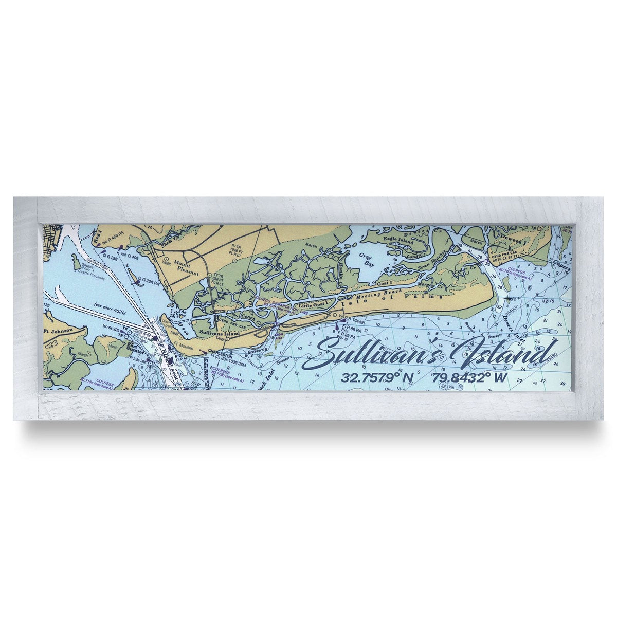 Sullivan's Island, South Carolina Latitude Longitude Chart Map | Real Wood Framed Wall Art Print