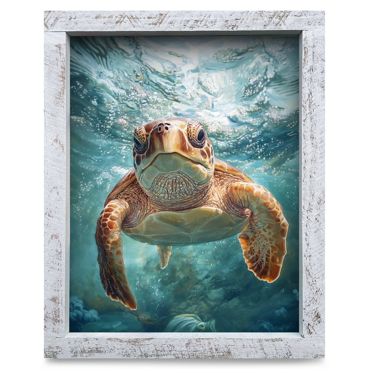 Up Close Sea Turtle | Real Wood Framed Wall Art Print