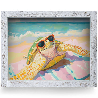 Hey Dude Sea Turtle | Real Wood Framed Wall Art Print | Horizontal