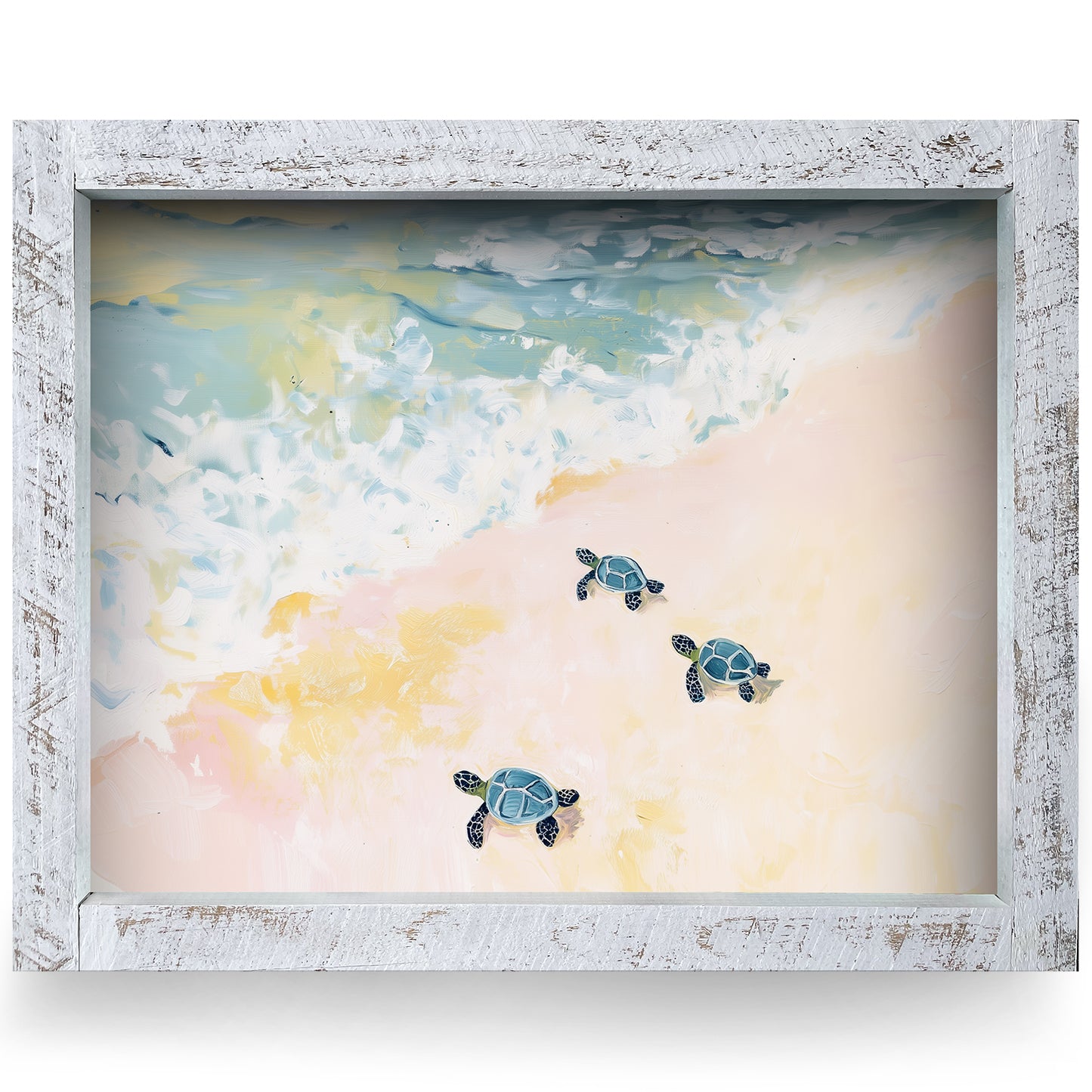 Baby Sea Turtle Adventure | Real Wood Framed Wall Art Print | Horizontal