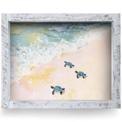 Baby Sea Turtle Adventure | Real Wood Framed Wall Art Print | Horizontal