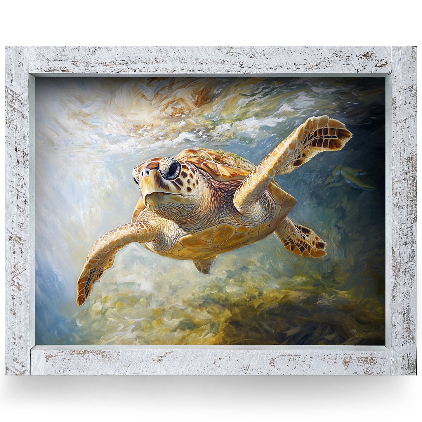 Majestic Sea Turtle | Real Wood Framed Wall Art Print