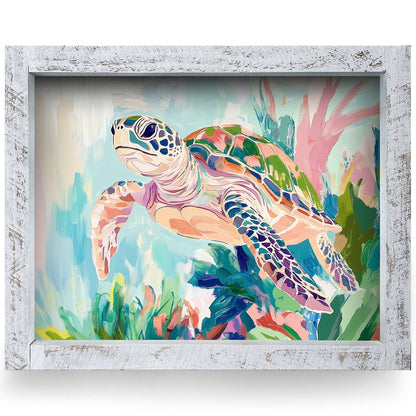 Colorful Sea Turtle | Real Wood Framed Wall Art Print