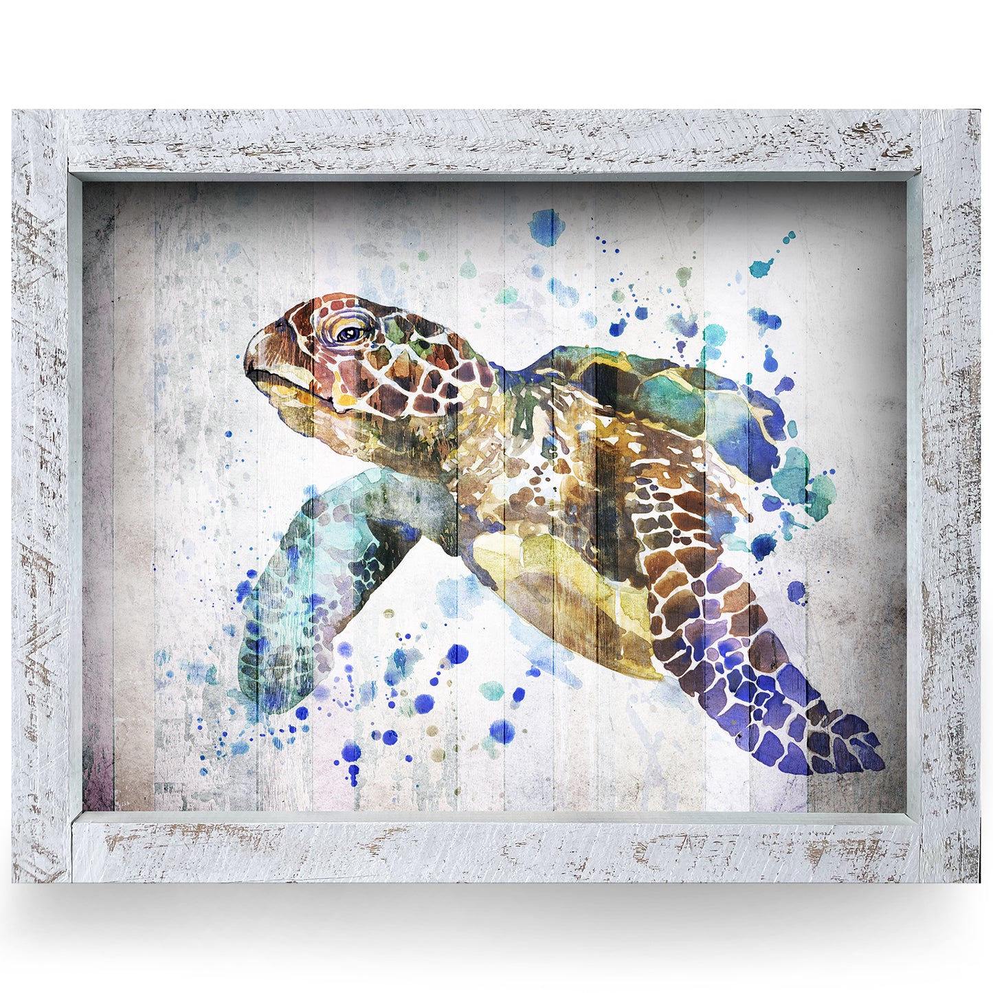 Watercolor Sea Turtle | Real Wood Framed Wall Art Print