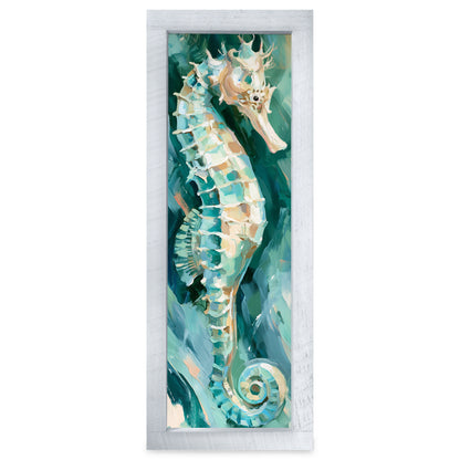 Teal Seahorse | Real Wood Framed Wall Art Print | Skinny