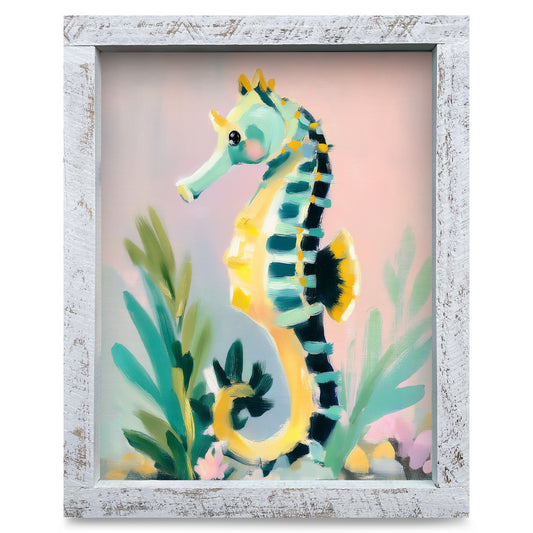 Pastel Seahorse | Real Wood Framed Wall Art Print