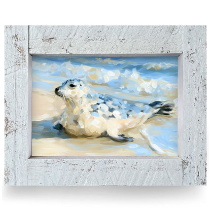Sweet Seal Pup | Real Wood Framed Wall Art Print