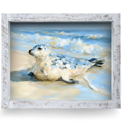 Sweet Seal Pup | Real Wood Framed Wall Art Print
