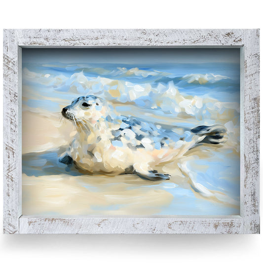 Sweet Seal Pup | Real Wood Framed Wall Art Print