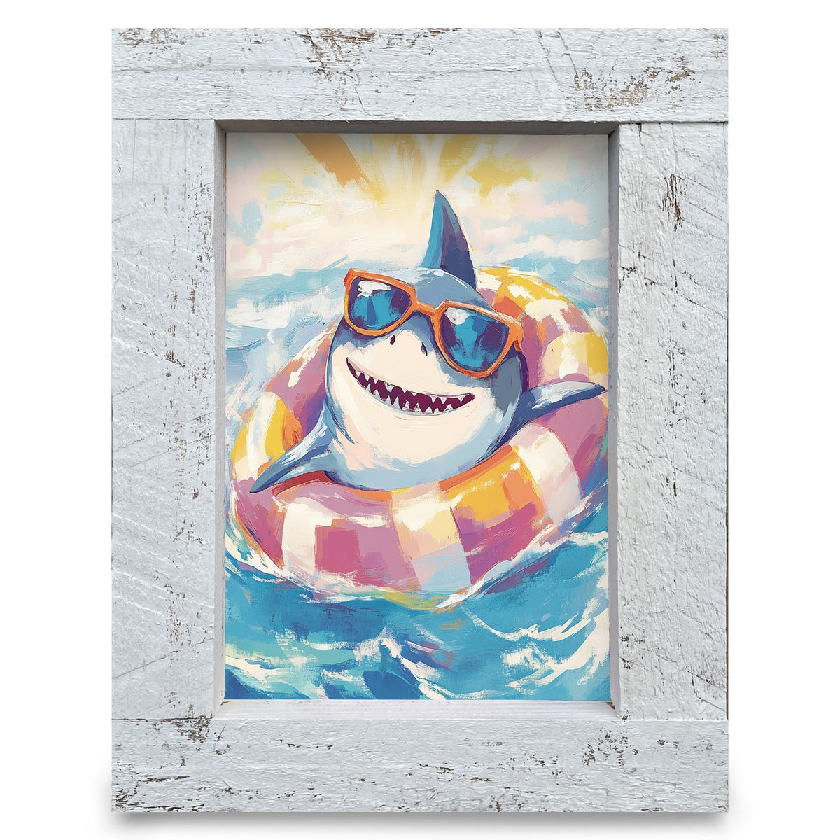 Pool Party Shark | Real Wood Framed Wall Art Print