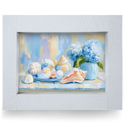 Shells & Hydrangeas | Real Wood Framed Wall Art Print