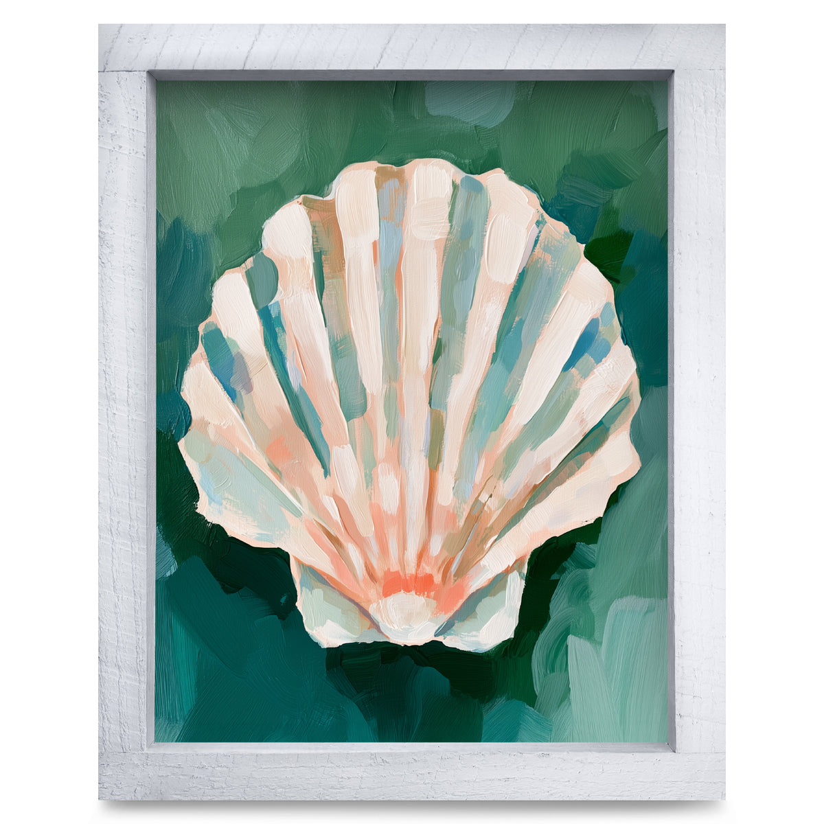 Painted Scallop Shell | Real Wood Framed Wall Art Print