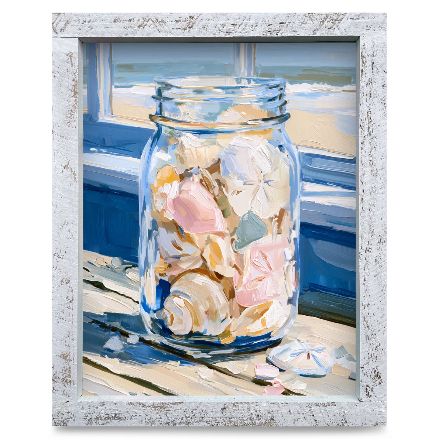 Jar of Shells | Real Wood Framed Wall Art Print