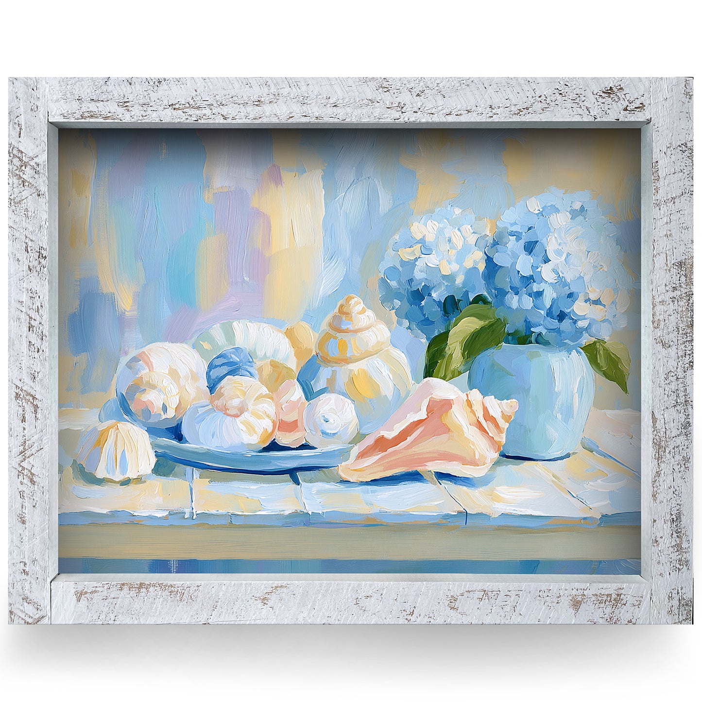 Shells & Hydrangeas | Real Wood Framed Wall Art Print