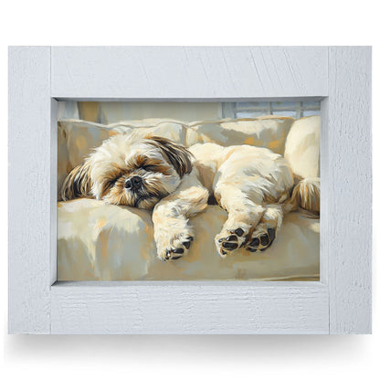 Sleepy Shih Tzu | Real Wood Framed Wall Art Print