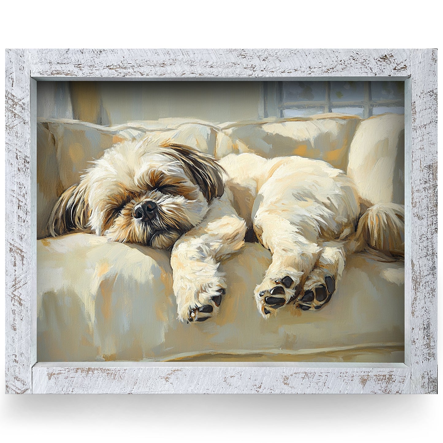 Sleepy Shih Tzu | Real Wood Framed Wall Art Print