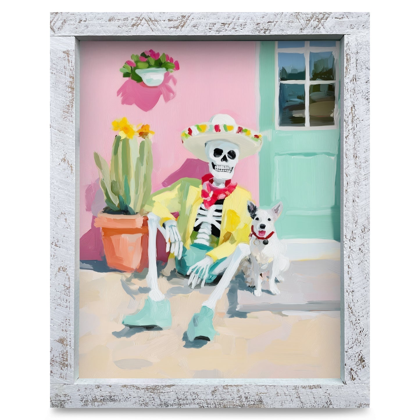 Skeleton with his Dog | Real Wood Framed Wall Art Print