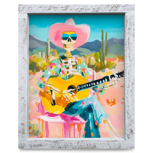 Guitar Playing Skeleton | Real Wood Framed Wall Art Print