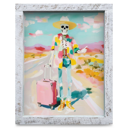 Hitchhiker Skeleton | Real Wood Framed Wall Art Print