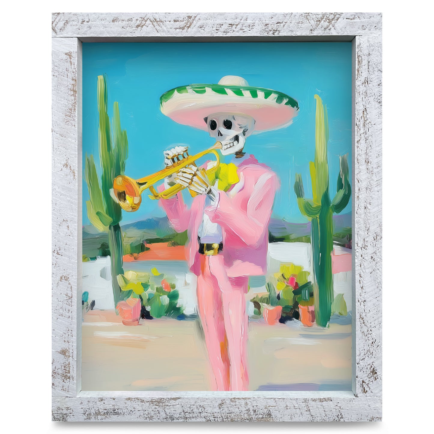 Trumpet Player Skeleton | Real Wood Framed Wall Art Print