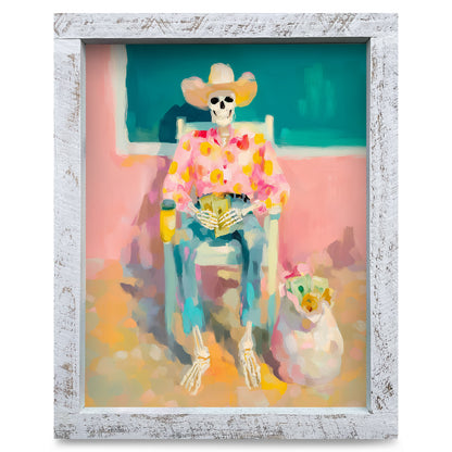 Dead Broke Skeleton | Real Wood Framed Wall Art Print