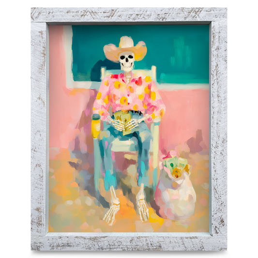 Dead Broke Skeleton | Real Wood Framed Wall Art Print