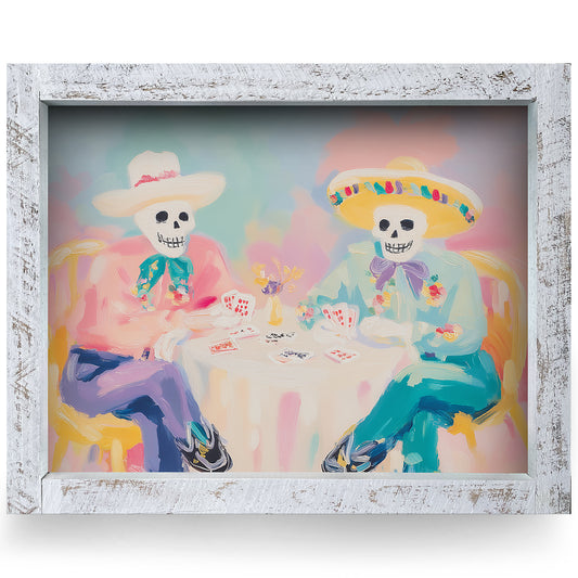 Poker Skeletons | Real Wood Framed Wall Art Print
