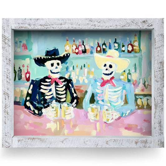 Last Call Skeletons | Real Wood Framed Wall Art Print