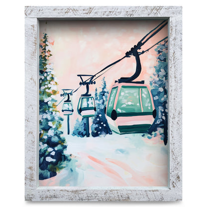 Pastel Ski Gondola | Real Wood Framed Wall Art Print