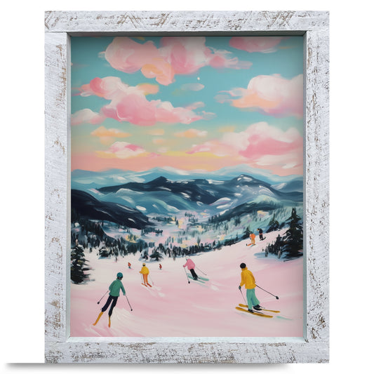 Colorful Eastern Ski Scene | Real Wood Framed Wall Art Print