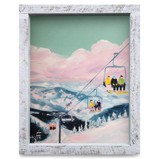 Colorful Eastern Ski Lift | Real Wood Framed Wall Art Print