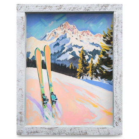 Pastel Mountain Skis | Real Wood Framed Wall Art Print